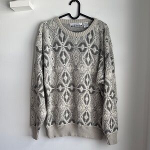 Vintage Women’s Neutral Tone Patterned Knit Sweater